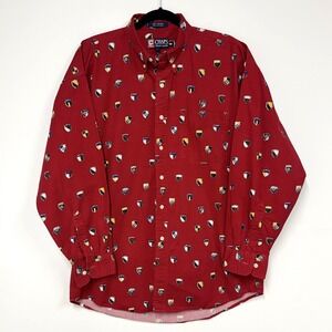 Vintage CRL Chaps Ralph Lauren Men's Shirt, Size Large Red Shield Print Cotton